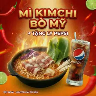 Hình ảnh Mì kim chi - bò Mỹ - ly Coca 360ml