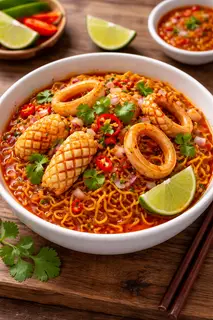 Hình ảnh Mì trộn sốt Thái tôm mực