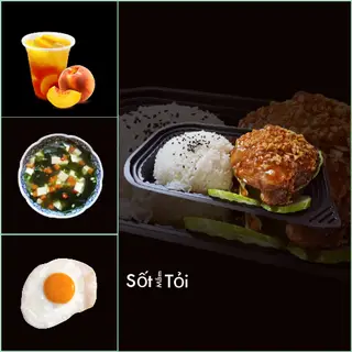 Hình ảnh Cơm Gà Mắm Tỏi+Trứng+Canh Rong Biển+Trà Đào