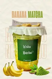 Hình ảnh Banana Matcha - có topping Chuối Sấy