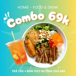 Hình ảnh Bún thịt nướng chả giò + trà tắc