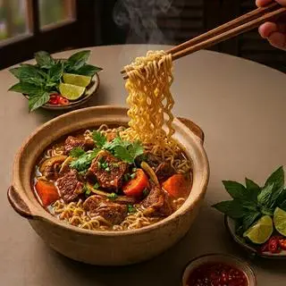 Hình ảnh Mì gói bò kho - Vietnamese beef stew with instant noodles