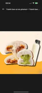 Hình ảnh một bánh bao xá xíu phomai + một bánh bao cốm dừa + một sữa đậu nành