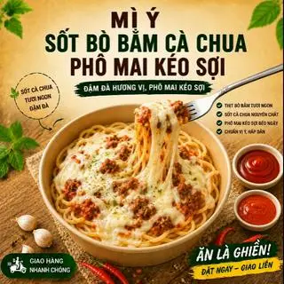 Hình ảnh Mì ý sốt bò bằm cà chua phô mai kéo sợi