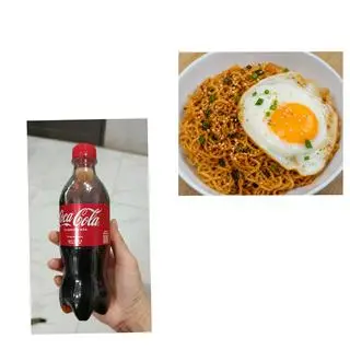 Hình ảnh mỳ trộn trứng ốp + co ca 