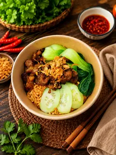 Hình ảnh Mì trộn thịt nướng - trà chanh