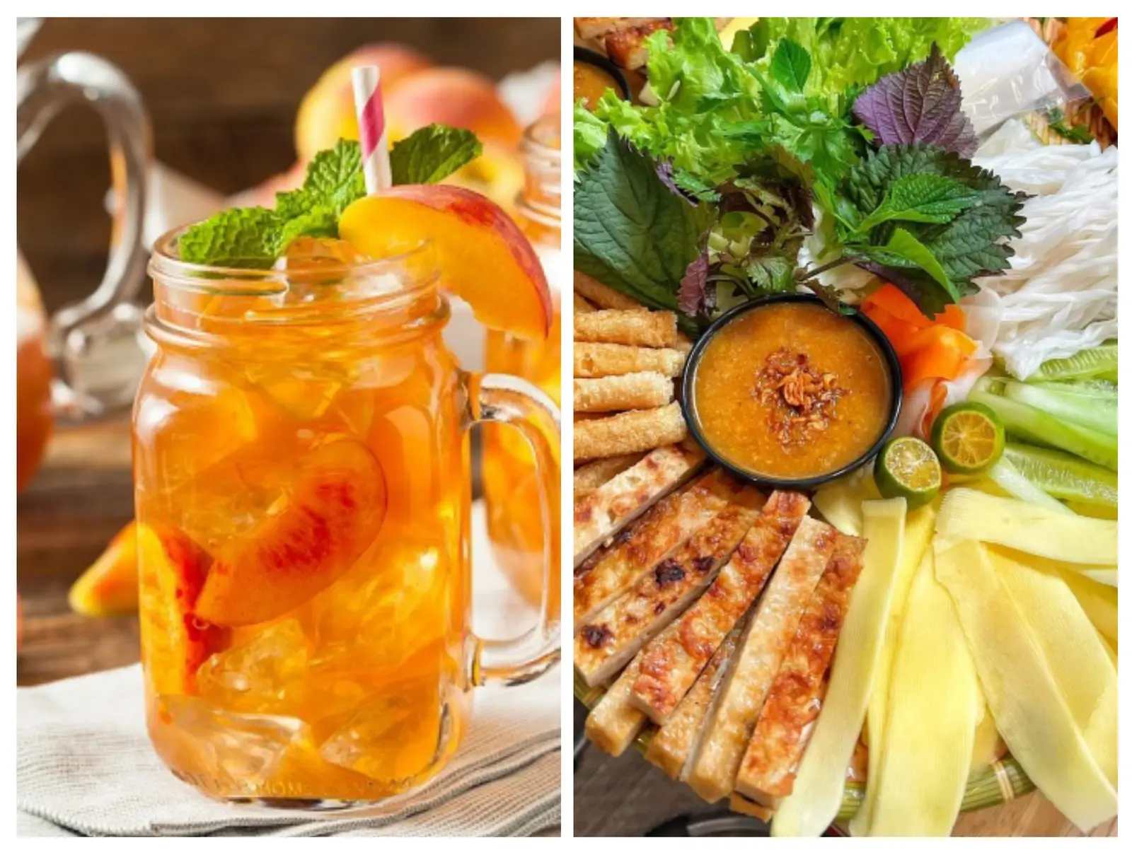 Hình ảnh combo nem nướng Nha Trang trà đào cam sả