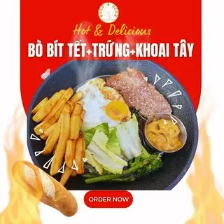 Hình ảnh Bò bít tết +trứng+khoai tây chiên - Beef steak + egg + french fries + bread