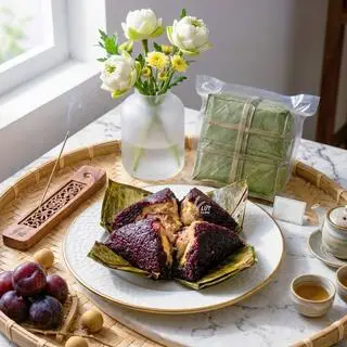 Hình ảnh bánh chưng hethy gạo lứt đen nhân thịt lạc ( chuẩn gạo lứt đen (quán ấp sẵn 