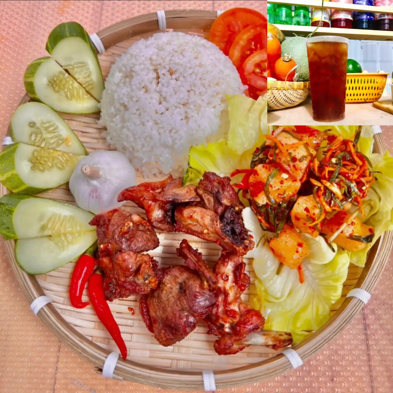 Hình ảnh combo cơm tấm vịt nướng tỏi ớt (má đùi vịt - canh bầu)) + hồng trà