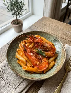 Hình ảnh Mì rigatoni tôm sốt cay
