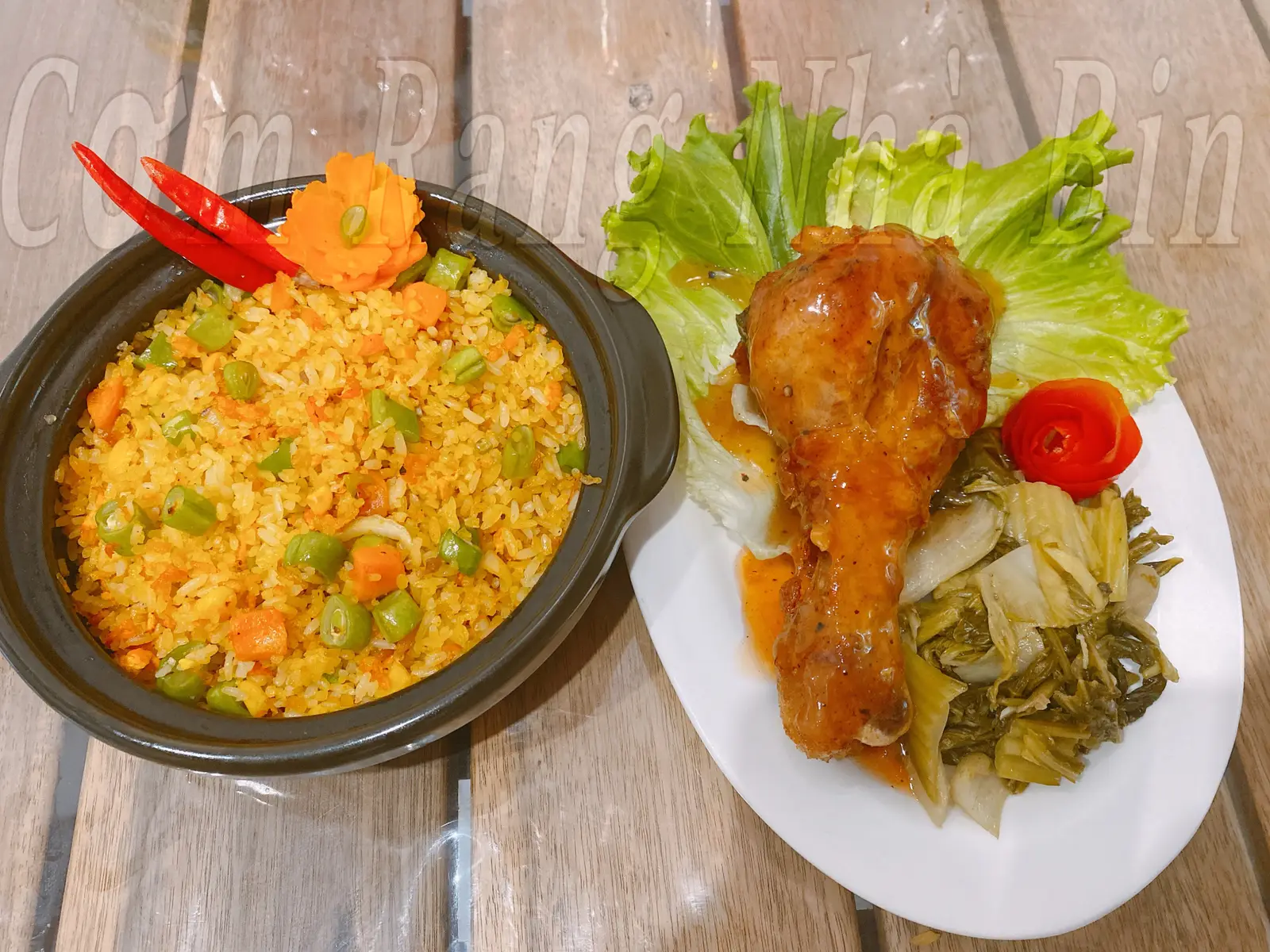 Hình ảnh Cơm Rang Đùi Gà Sốt kèm 1 ly coca