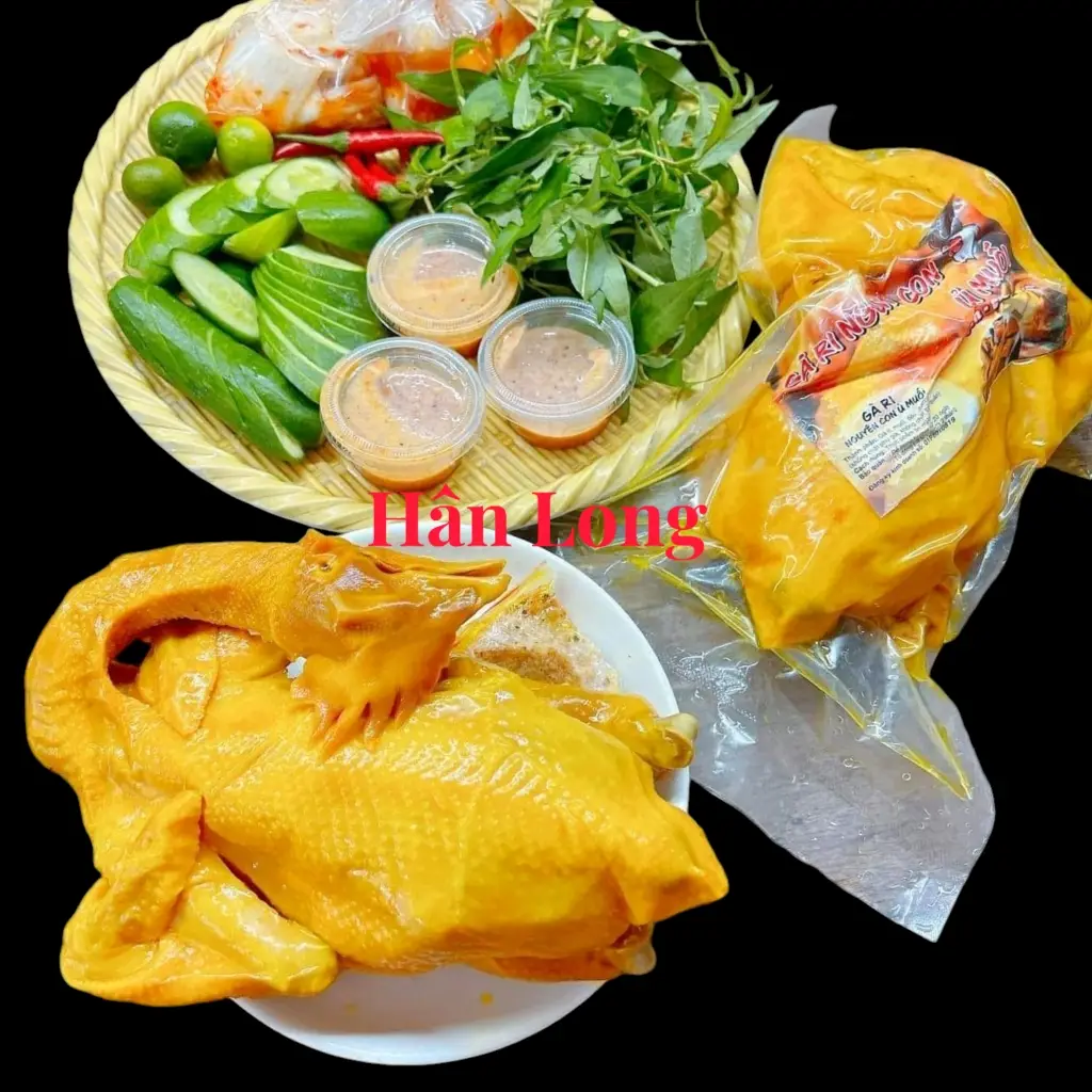 Hình ảnh Gà Ri ri size vừa nguyên con ủ muối chặt sẵn + dưa leo, rau răm, nước chấm