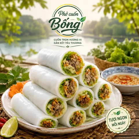 Hình ảnh Combo Phở cuốn bò xào 6 cái + Trà tắc cốc to