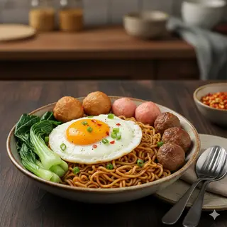 Hình ảnh Mì trộn ốp la - viên chiên