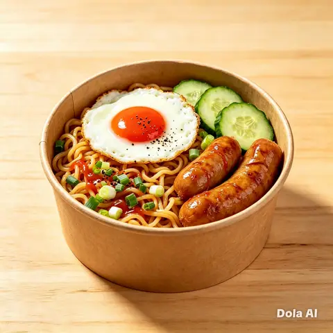 Hình ảnh Mì Trộn Trứng xúc xích 