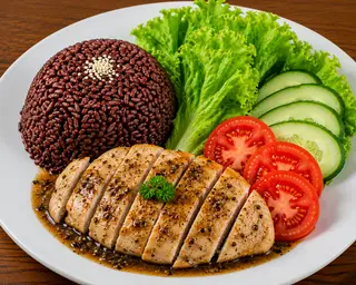 Hình ảnh Cơm Gạo Lứt Ức Gà Philê Sốt Tiêu Đen / Brown Rice with Chicken Breast Fillet in Black Pepper Sauce 