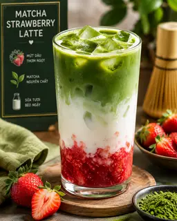 Hình ảnh matcha late mứt dâu