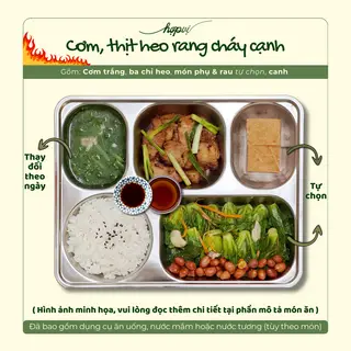Hình ảnh Cơm thịt heo rang cháy cạnh, món phụ tự chọn