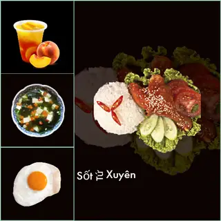 Hình ảnh Cơm Gà Tứ Xuyên+Trứng+Canh Rong Biển+Trà Đào
