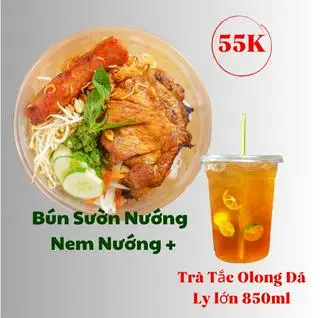 Hình ảnh Bún Sườn Nướng + Nem Nướng + Trà Tắc Olong (ly lớn 850ml)