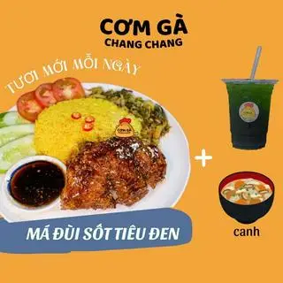 Hình ảnh Cơm gà xối mỡ sốt tiêu đen (size nhỏ) + trà tắc thái xanh khổng lồ