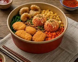 Hình ảnh Mỳ Trộn Mực Xù + Viên Hải Sản Mayo + Tóp Mỡ