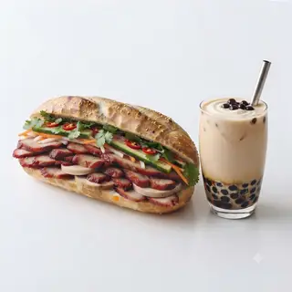 Hình ảnh Combo 01 Bánh Mì Thịt Đầy Đủ + 01 Ly Trà Sữa Truyền Thống