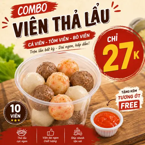 Hình ảnh SET 14 viên thả lẩu chiên : tôm viên + bò viên + cá viên