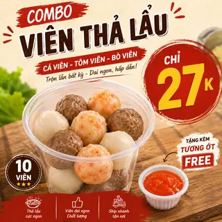 Hình ảnh SET 14 viên thả lẩu chiên : tôm viên + bò viên + cá viên