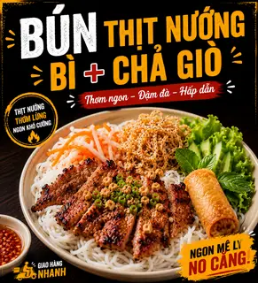 Hình ảnh Bún xiên thịt nướng than truyền thống+ bì + chả gio