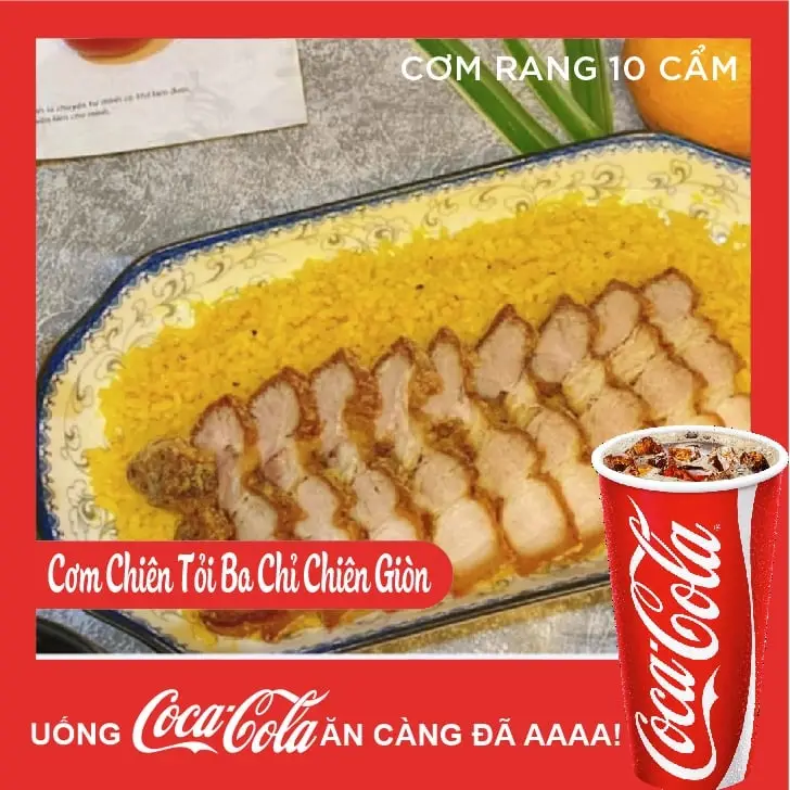 Hình ảnh Cơm chiên tỏi ba chỉ chiên giòn+coca