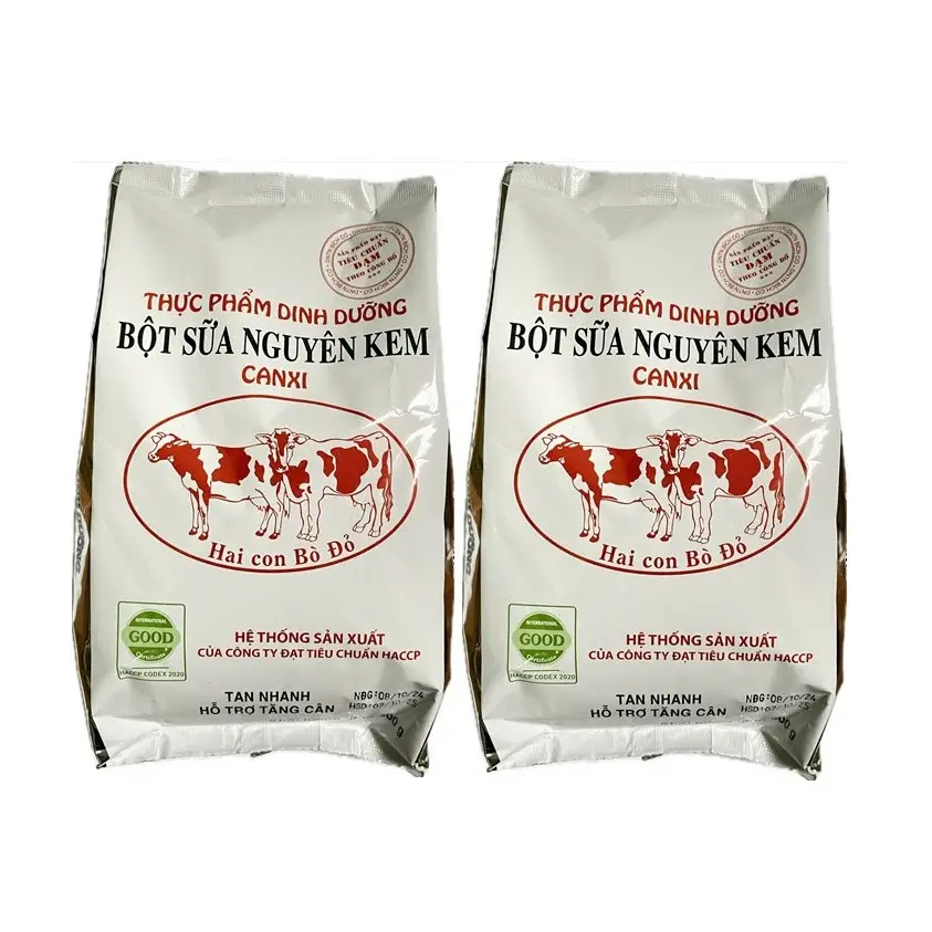 Hình ảnh 2 bịch bột sữa nguyên kem Hai con bò đỏ (500g/1 bịch)