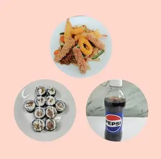 Hình ảnh Mì xào hạnh phúc - kimbap bò - pepsi