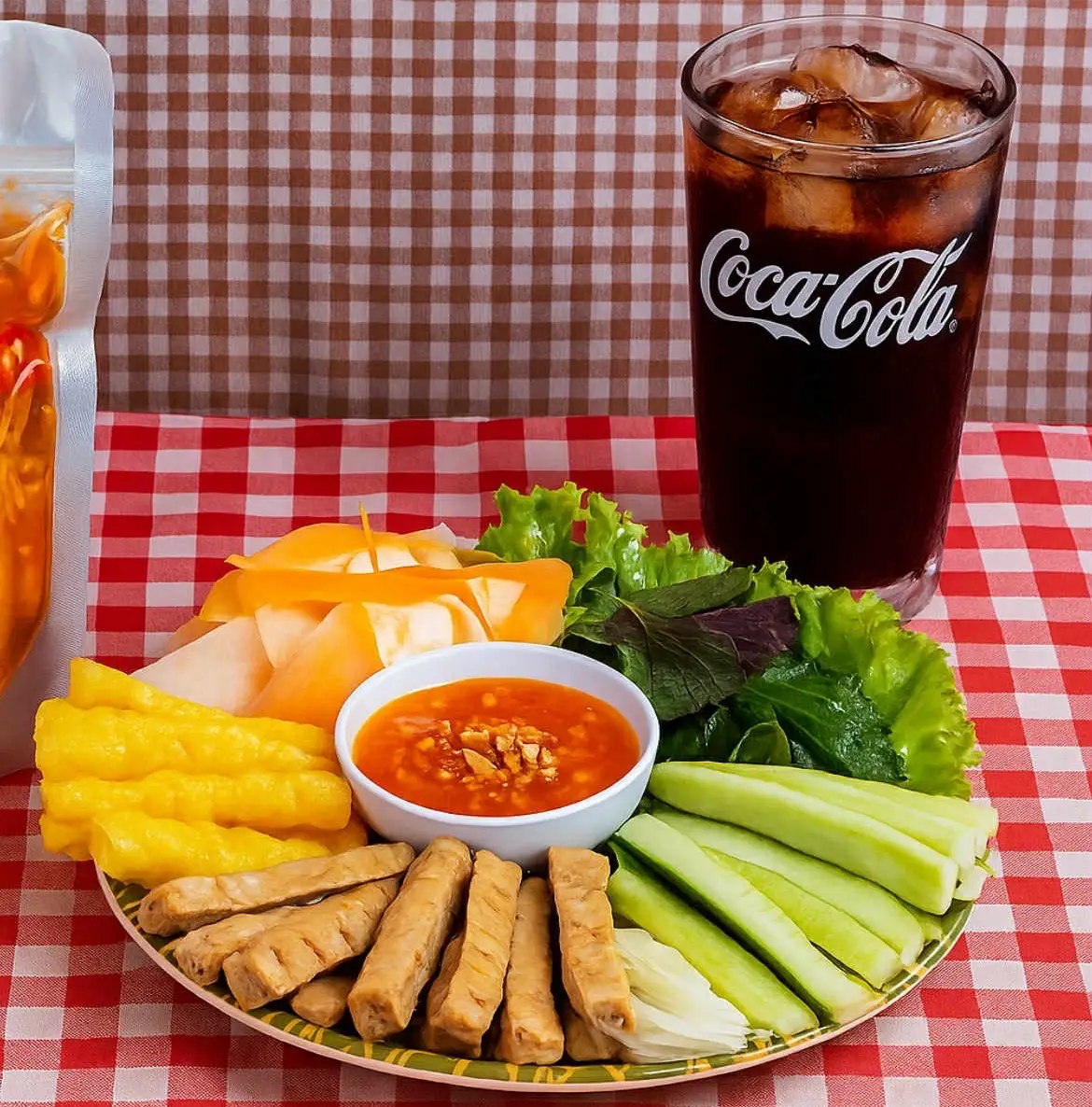 Hình ảnh Nem nướng suất ăn tạm + Trà chanh ( trà đào, pepsi)