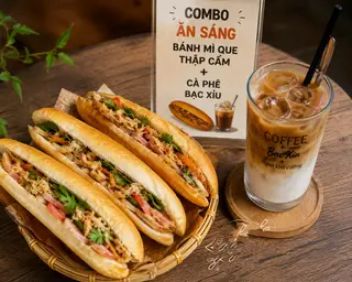 Hình ảnh combo ăn sáng bánh mì que thập cẩm+cà phê bạc xỉu