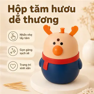 Hình ảnh Hộp Tăm Hình Hươu Nhấn Lấy Tăm, Thiết Kế Tiện Dụng, Dễ Sử Dụng