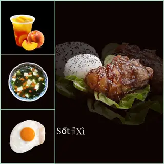 Hình ảnh Cơm Gà Tàu Xì+Trứng+Canh Rong Biển+Trà Đào