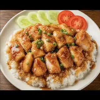 Hình ảnh Cơm gà chiên phủ sốt Hàn (không Xương) + đồ uống