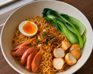 Hình ảnh Mì trộn cá viên xúc xích