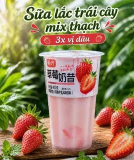 Hình ảnh ComBo 3 Ly Sữa Lắc Trái Cây Mix Thạch Vị Dâu 400g Full Topping