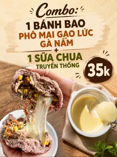 Hình ảnh Combo 1 bánh bao gà nấm phô mai + 1 sữa chua truyền thống