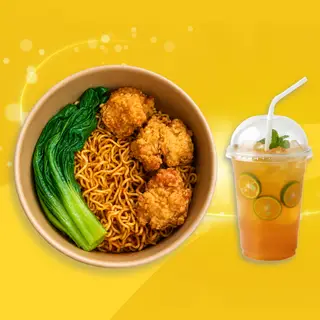 Hình ảnh Combo mì trộn Indo cay gà popcorn & Trà lài tắc