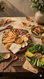 Hình ảnh 3 NGƯỜI TRÀN ĐẦY ( 1 phần Tá lả lớn + Bánh giòn thêm + Nem thêm)