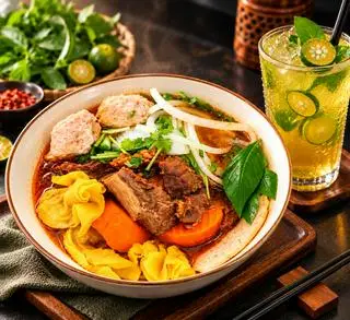 Hình ảnh Bò kho hào sảng - combo full topping + 1 ly trà tắc