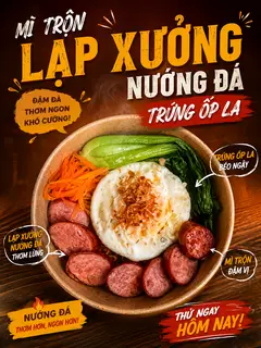 Hình ảnh Mì trộn lạp xưởng nướng đá trứng ốp la