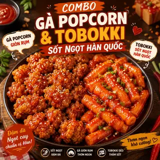 Hình ảnh Gà Popcorn Xào Tokbokki Sốt Ngọt