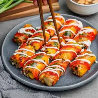 Hình ảnh CUỐN BÒ ĐỎ , CHẤM SỐT BÒ SATE