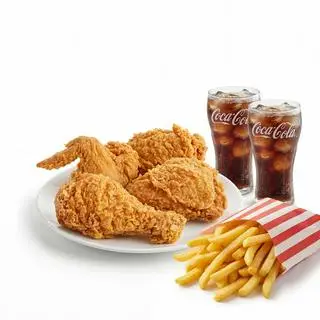 Hình ảnh 4 gà giòn + 1 khoai + 2 coca