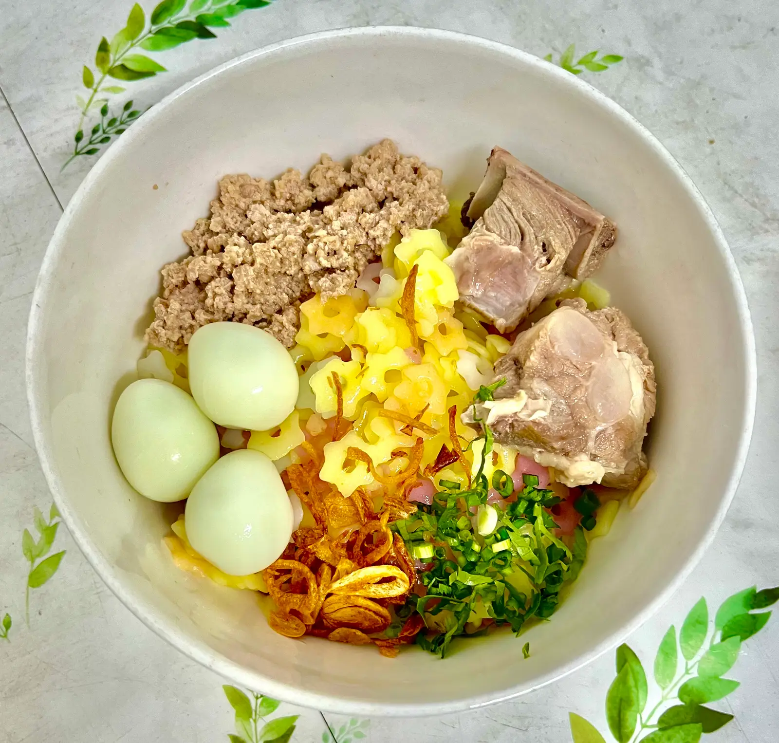 Hình ảnh Nui sườn non, trứng cút, thịt bằm người lớn 